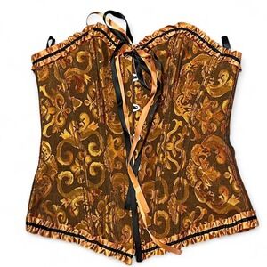 Brown & orange corset top with ribbon ties and lace-up back